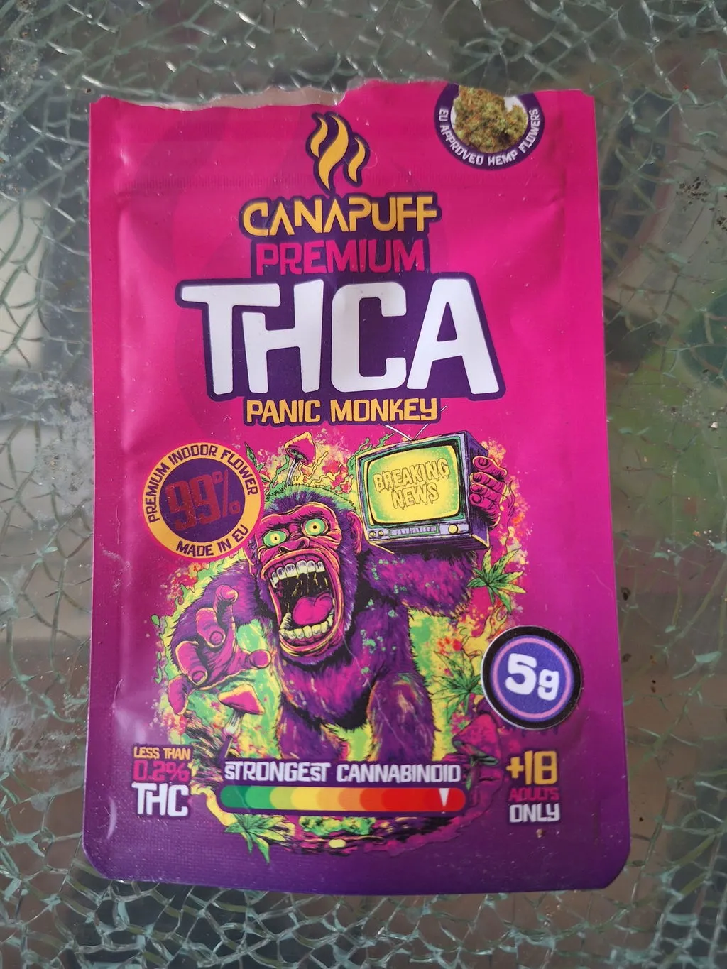 Canapuff Panic Monkey THCA-blomster 1 g 99% frukt