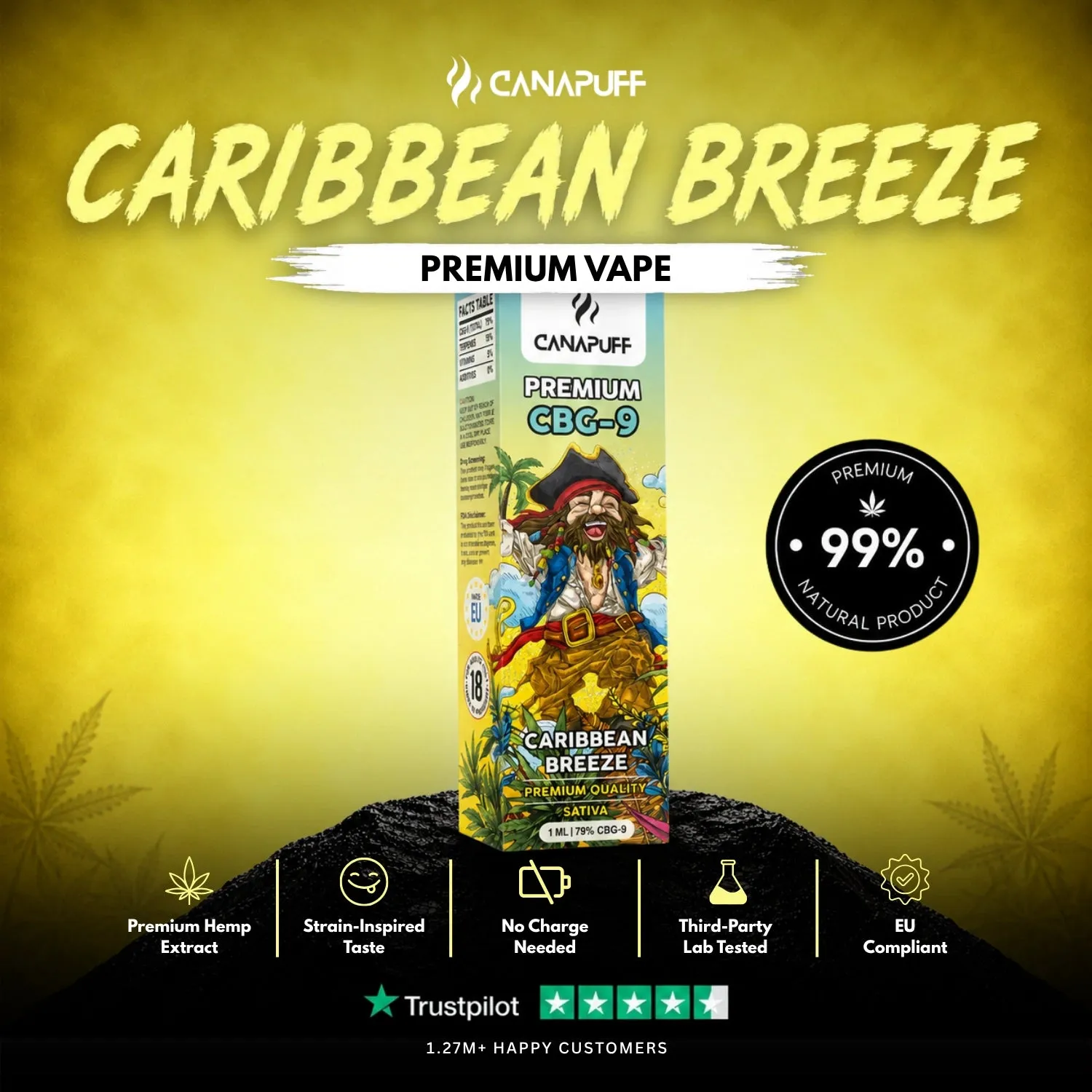 Canapuff CBG9 Caribbean Breeze engangsvape 1 ml ananas