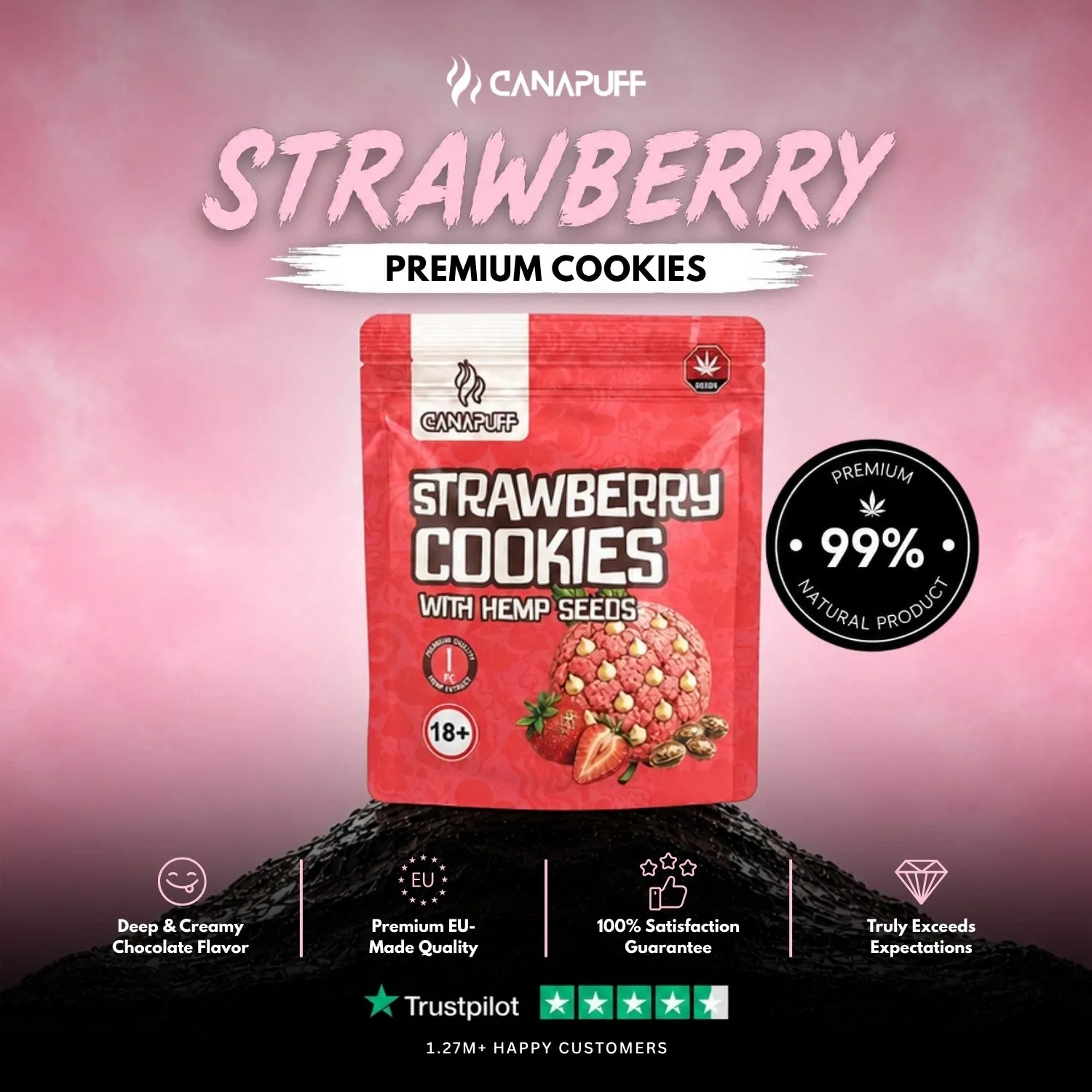 Canapuff Strawberry Cookies hampekjeks 1 stk jordbær