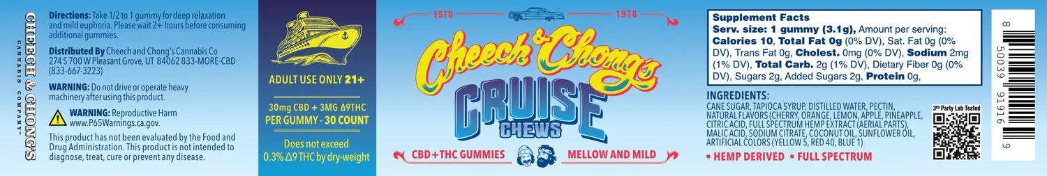 Cheech & Chong Cruise Chews vingummi 90 mg THC + 900 mg CBD
