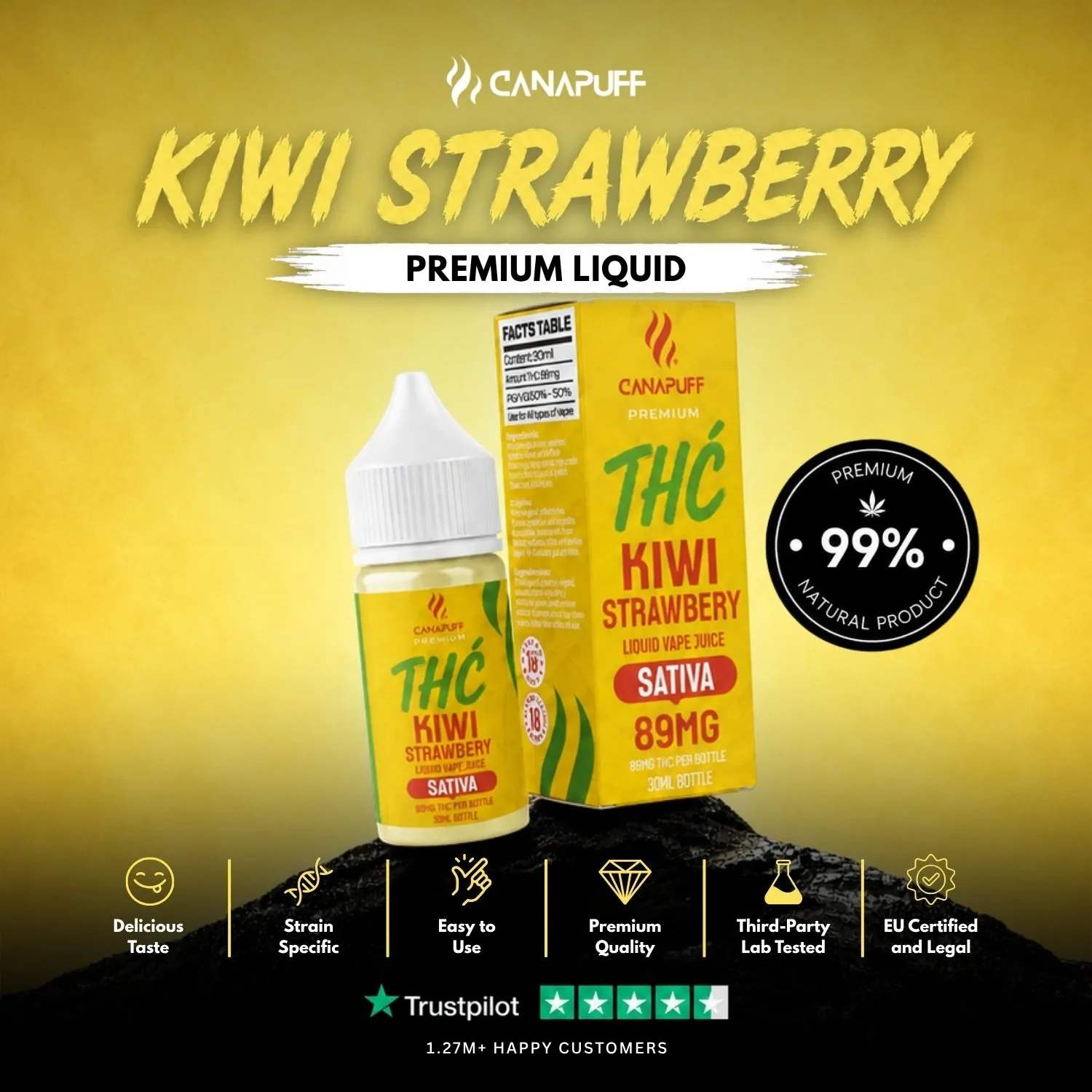 Canapuff Happy Liquid Kiwi Strawberry vapevæske 30ml frukt