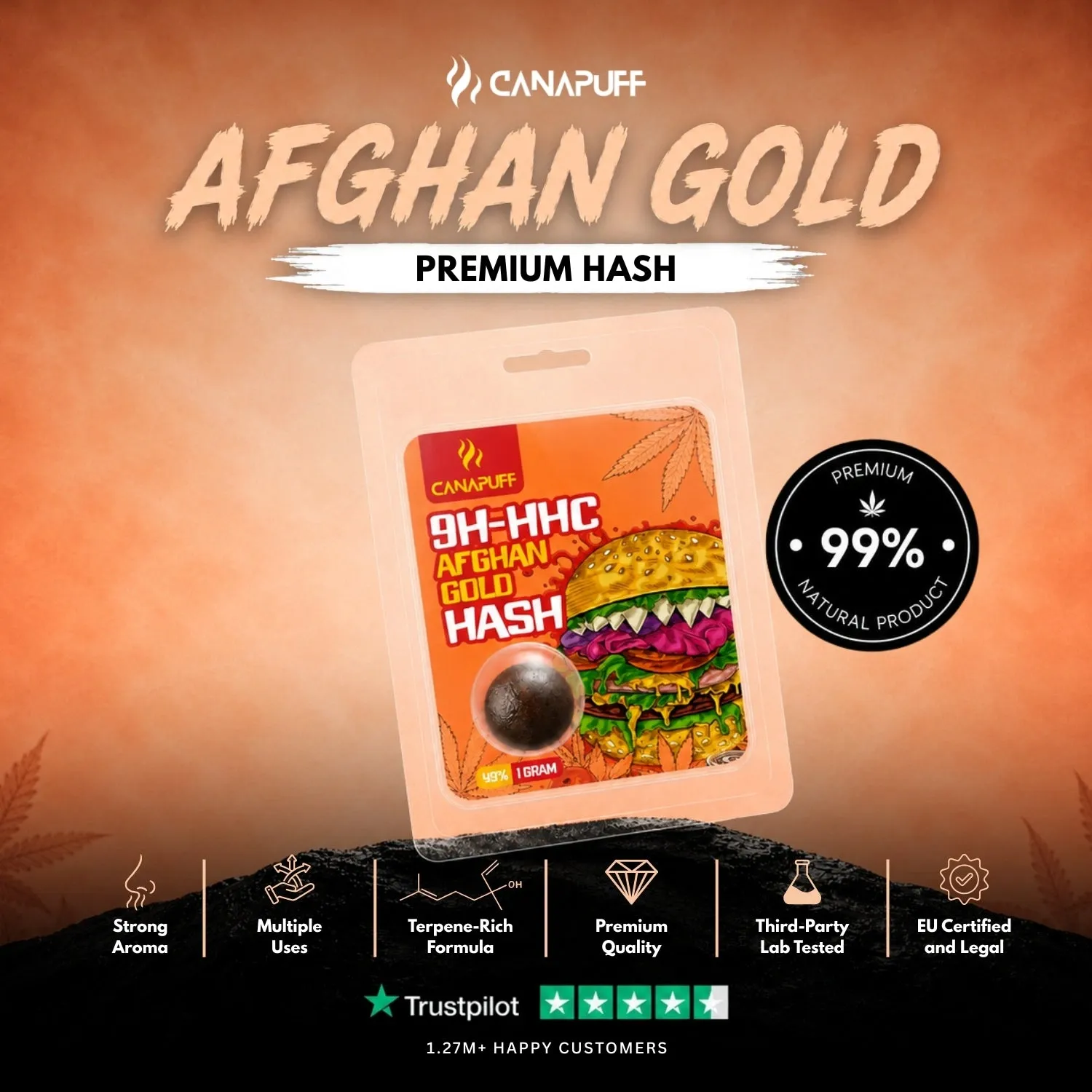 Canapuff 9H-HHC Hash Afghan Gold 99% jordaktig
