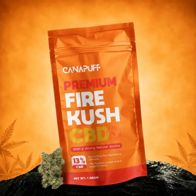 Canapuff Fire Kush 13% CBD-blomst 1g sitrus og furu