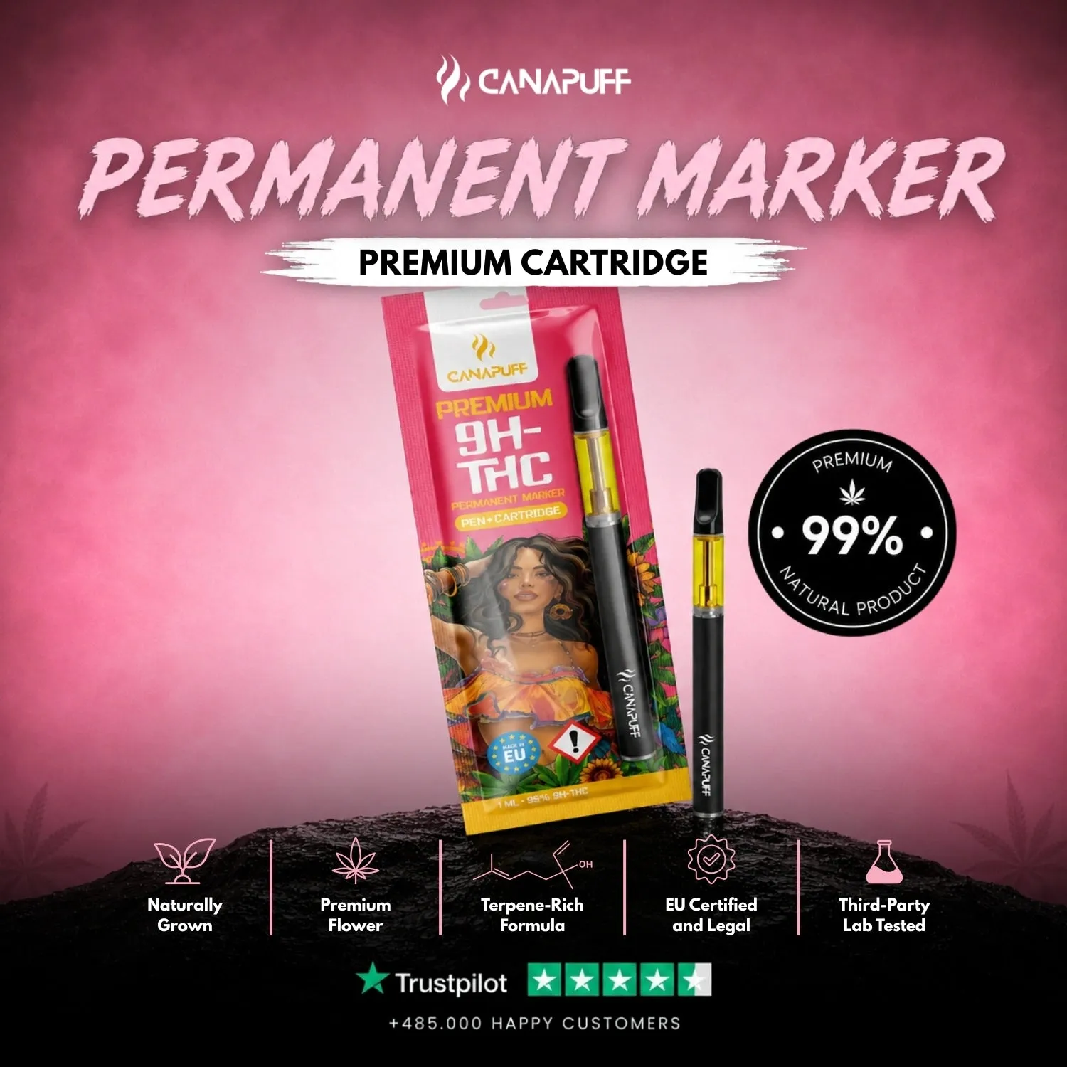 Canapuff 9H-THC Permanent Marker penn + patron 95%