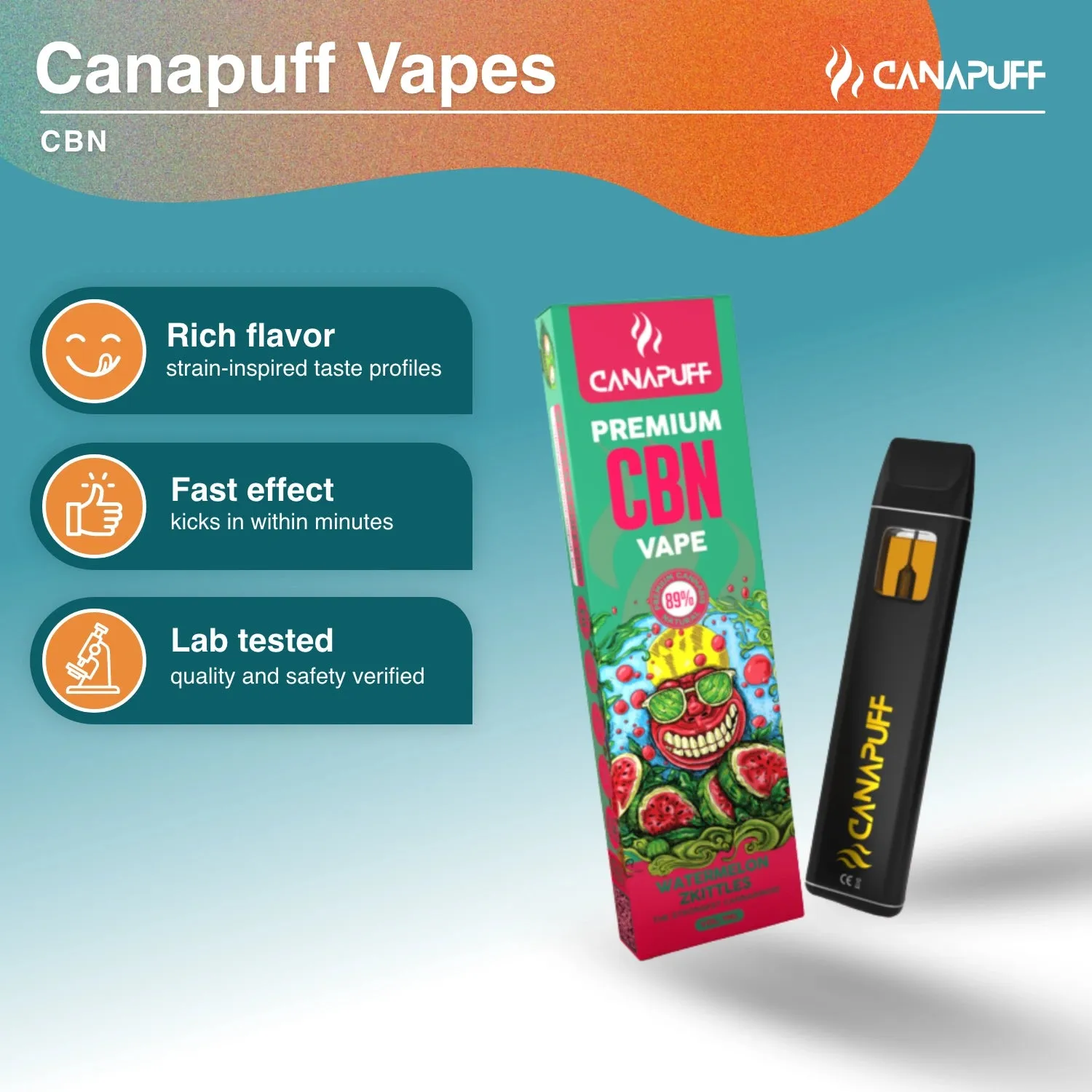 CanaPuff CBN Watermelon Zkittles vape 1 ml 89% vannmelon