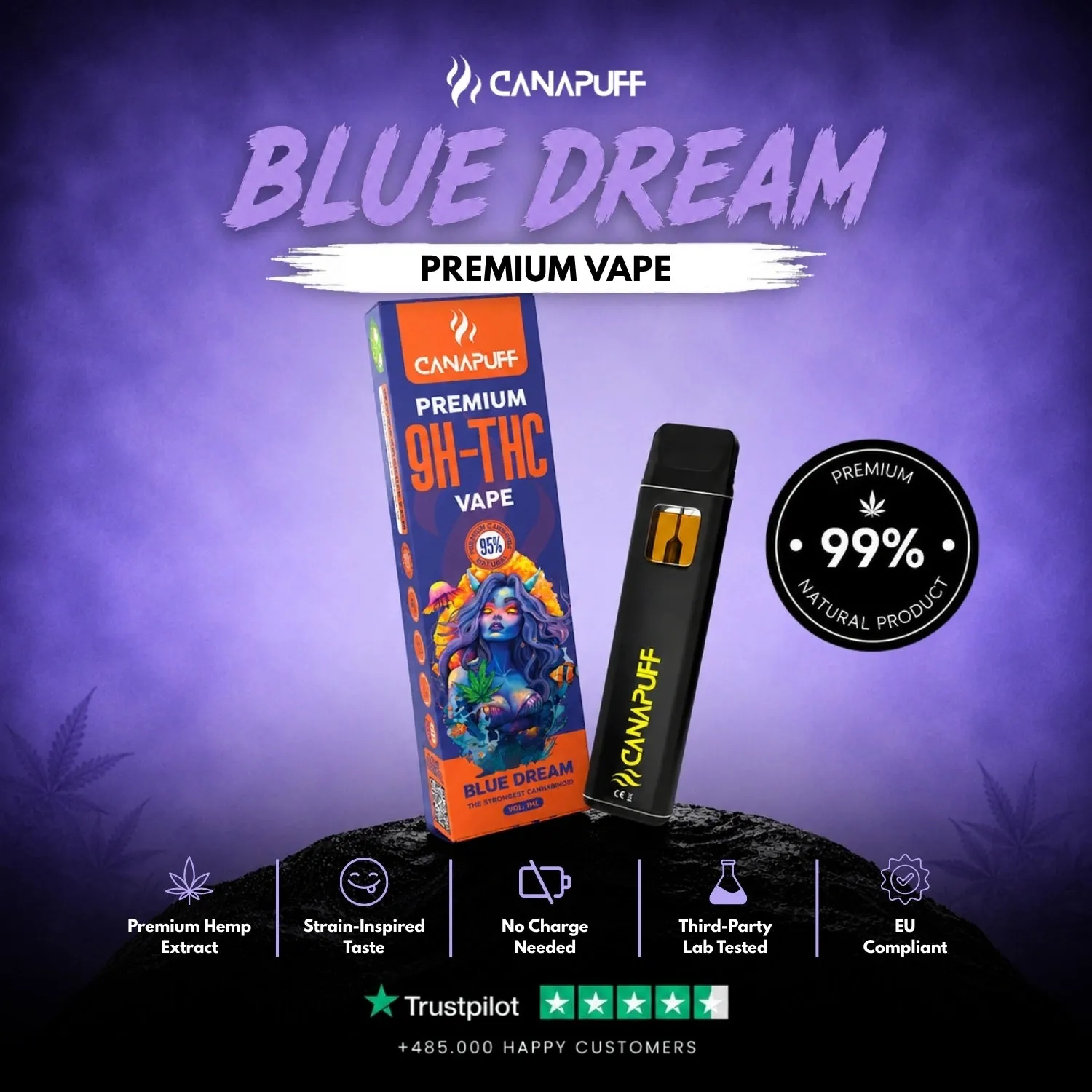 Canapuff 9H-THC Blue Dream vape 1 ml bær