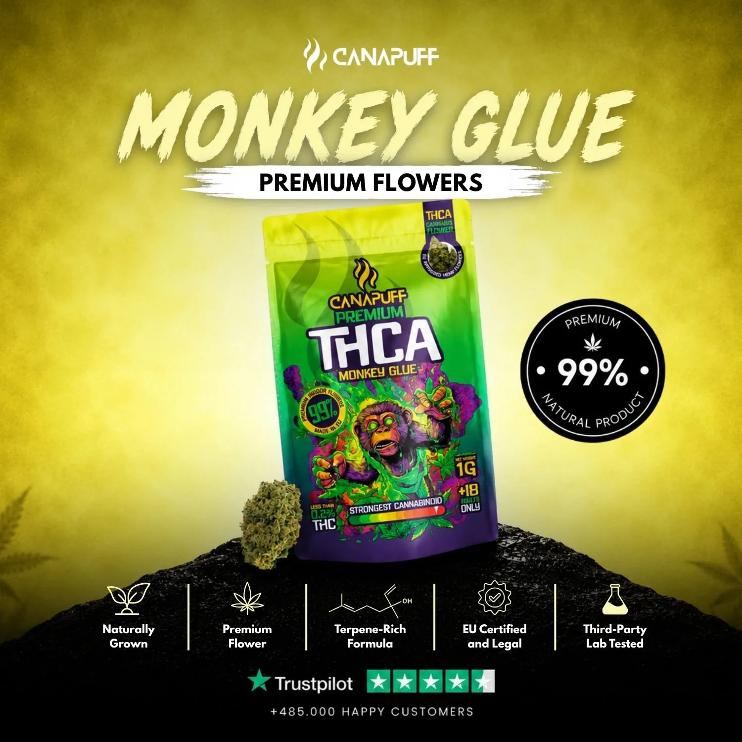 Canapuff Monkey Glue THCA-topskudd 1g harpiks