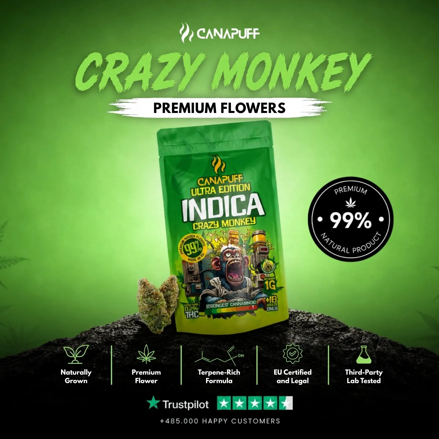 Canapuff Ultra Edition Crazy Monkey indica blomster 1 g 99%