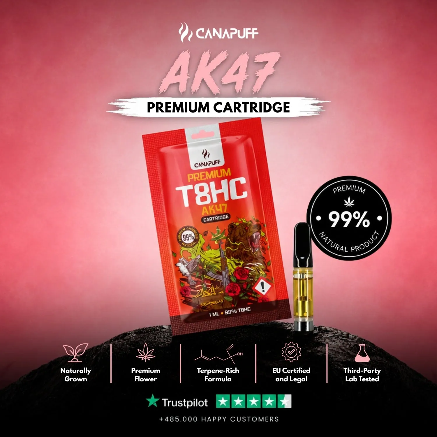 Canapuff T8HC vapepatron AK47 99% søt jordlig