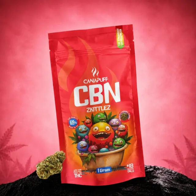 Canapuff Zkittlez 69% CBN-blomst 1g tropisk frukt