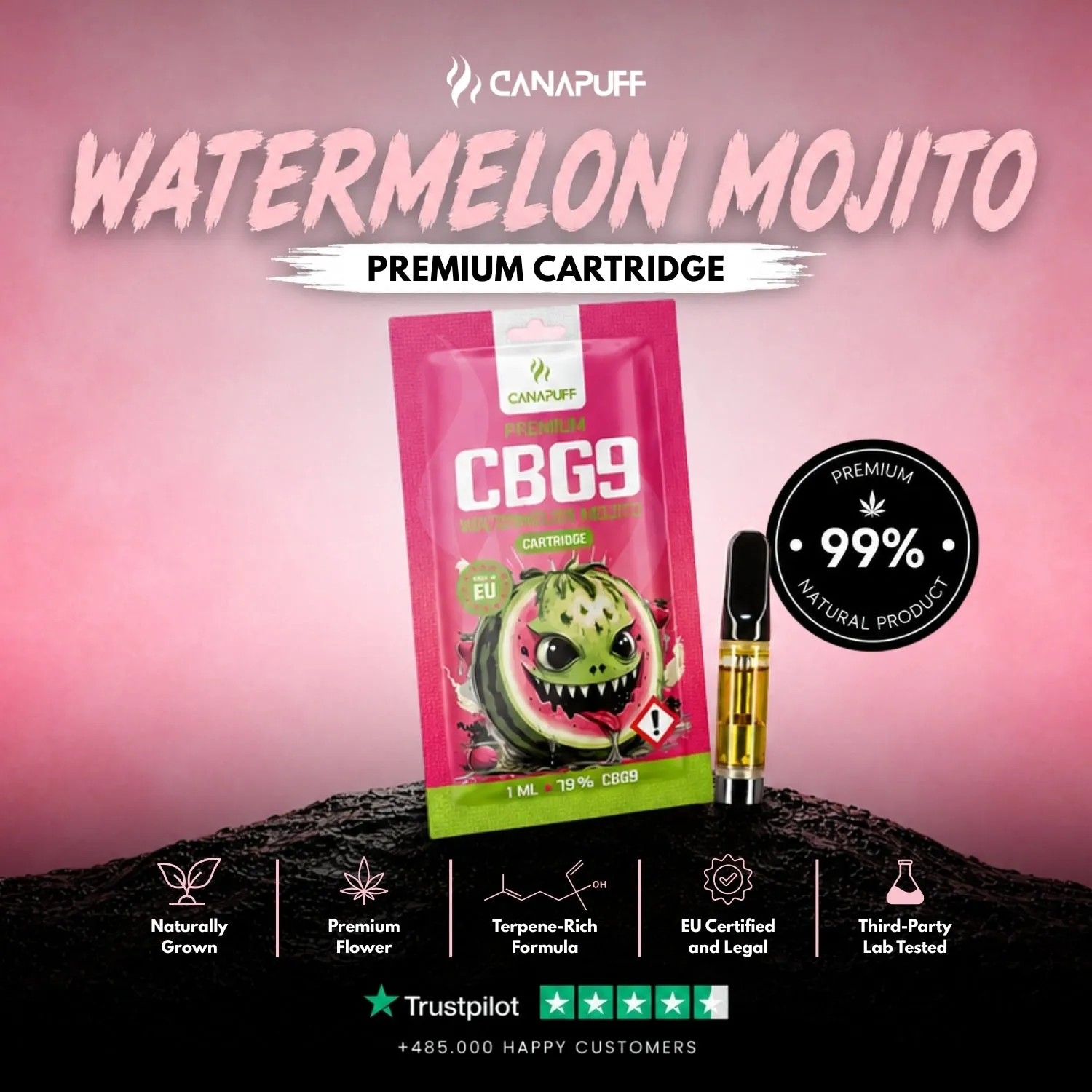Canapuff CBG9 Watermelon Mojito vapepatron 79%