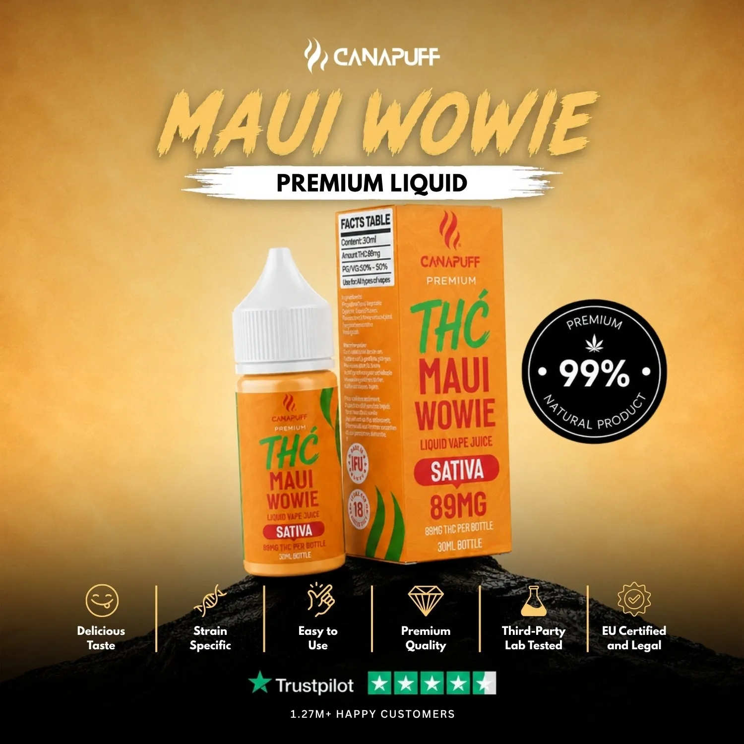 Canapuff Happy Liquid Maui Wowie vapevæske 30ml tropisk