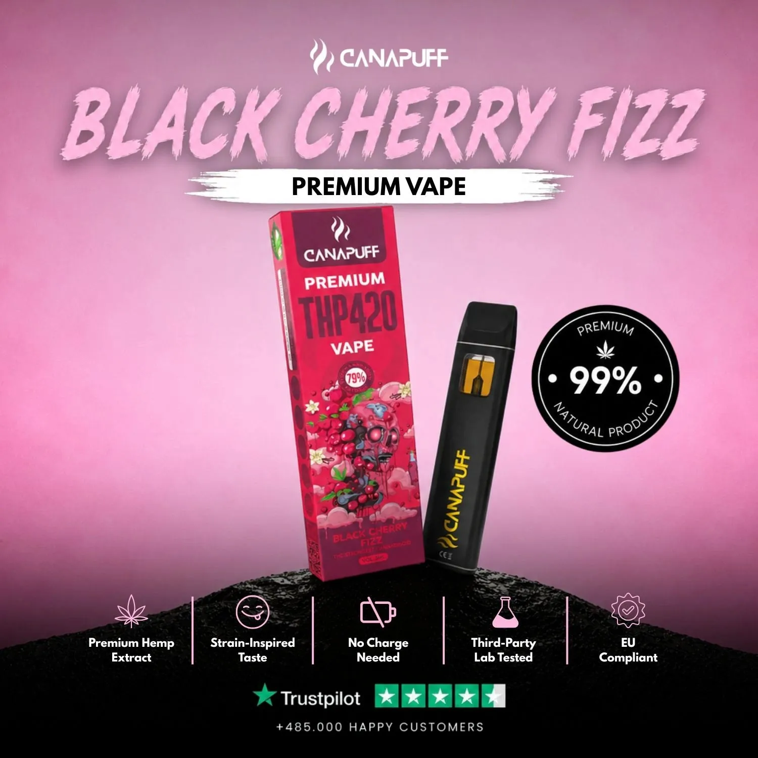 Canapuff THP420 vape Black Cherry Fizz 79% 1 ml kirsebær