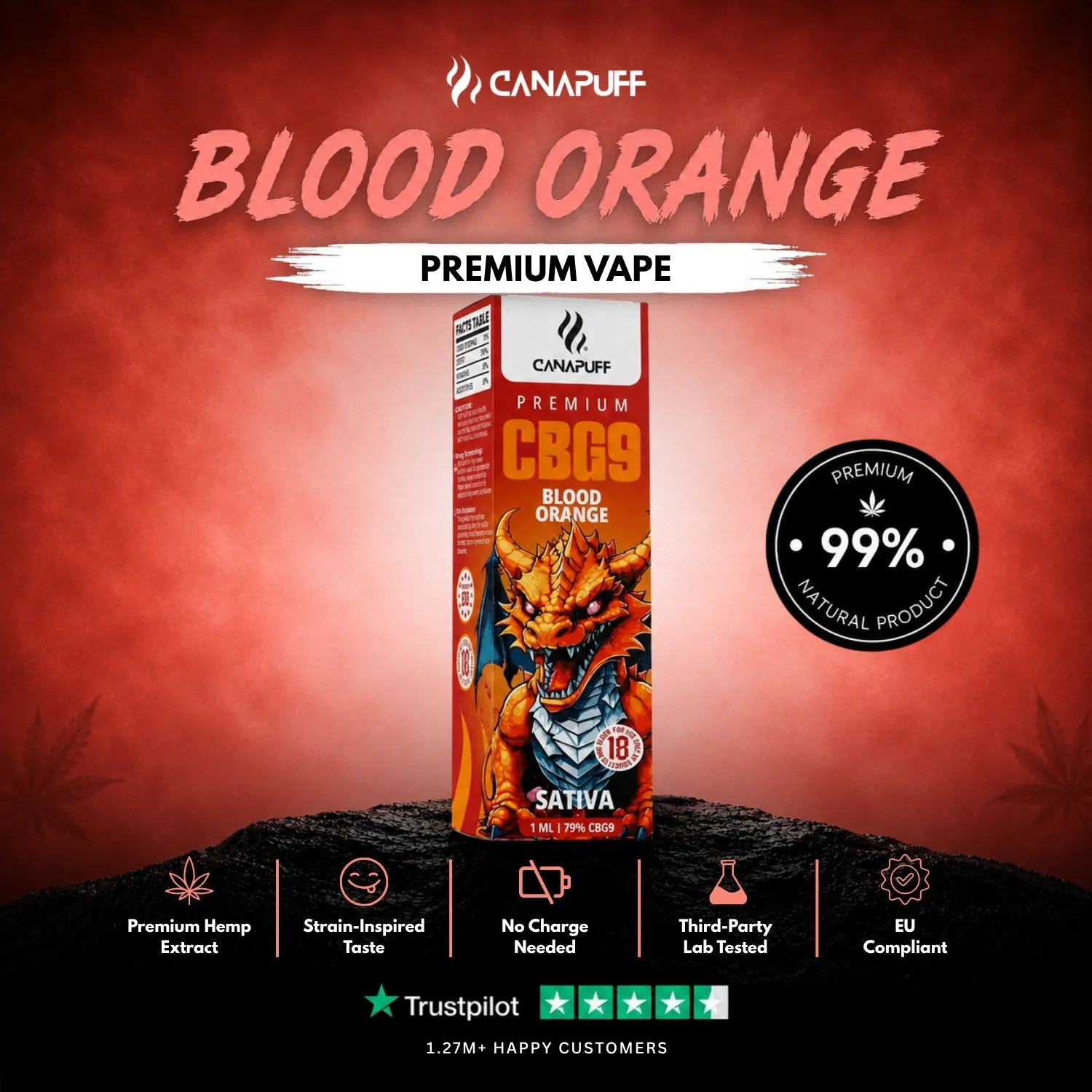 Canapuff CBG9 Blood Orange vape 1 ml 79%
