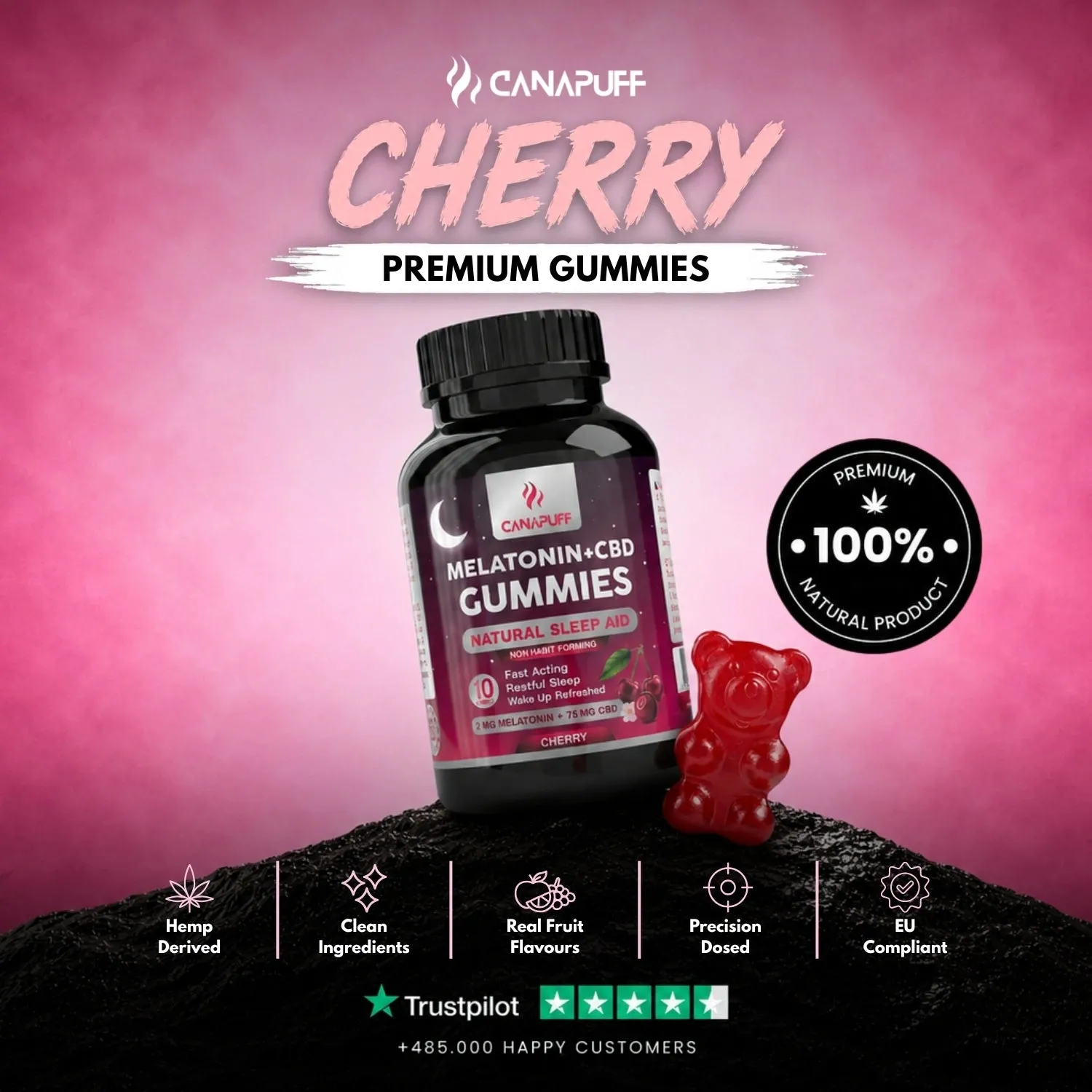 Canapuff Melatonin+CBD Gummies Kirsebær vingummi 10 stk kveld