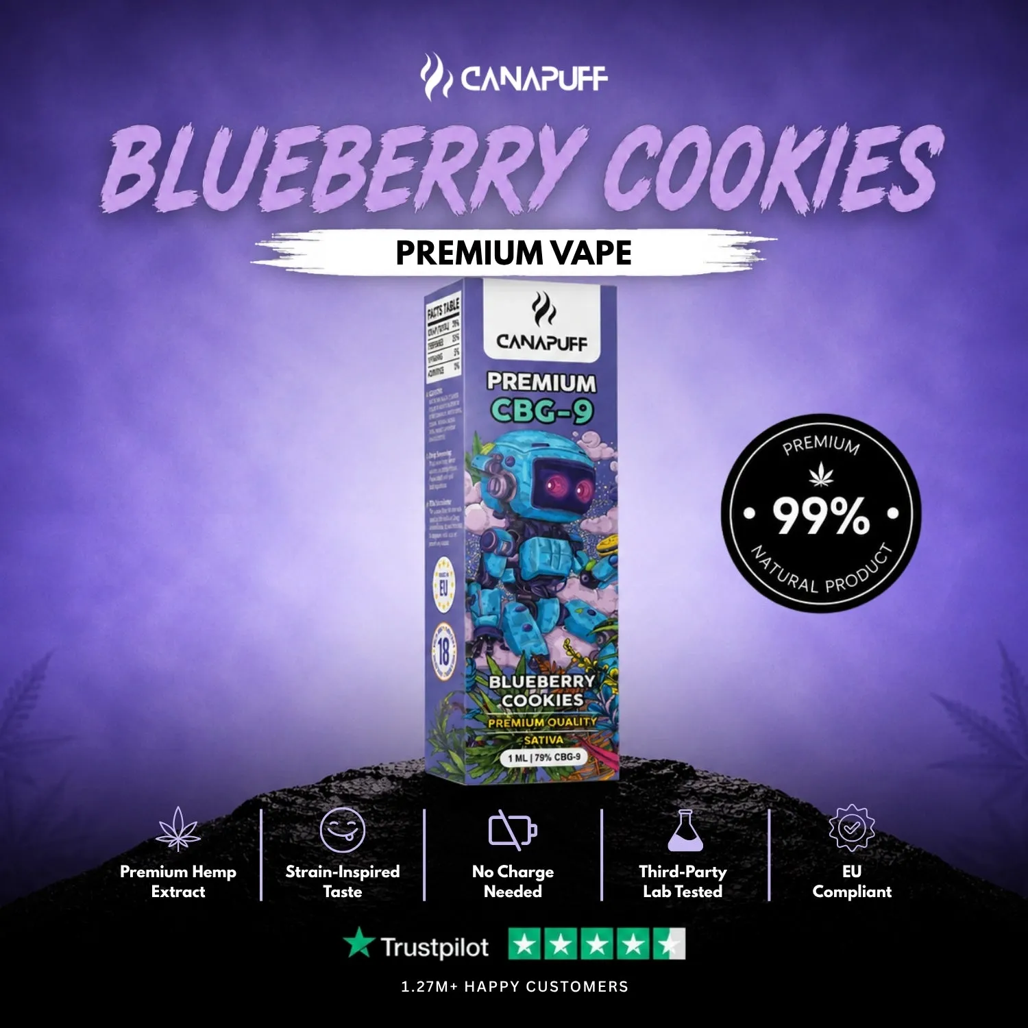 Canapuff CBG9 Blueberry Cookie vape 1 ml 79%