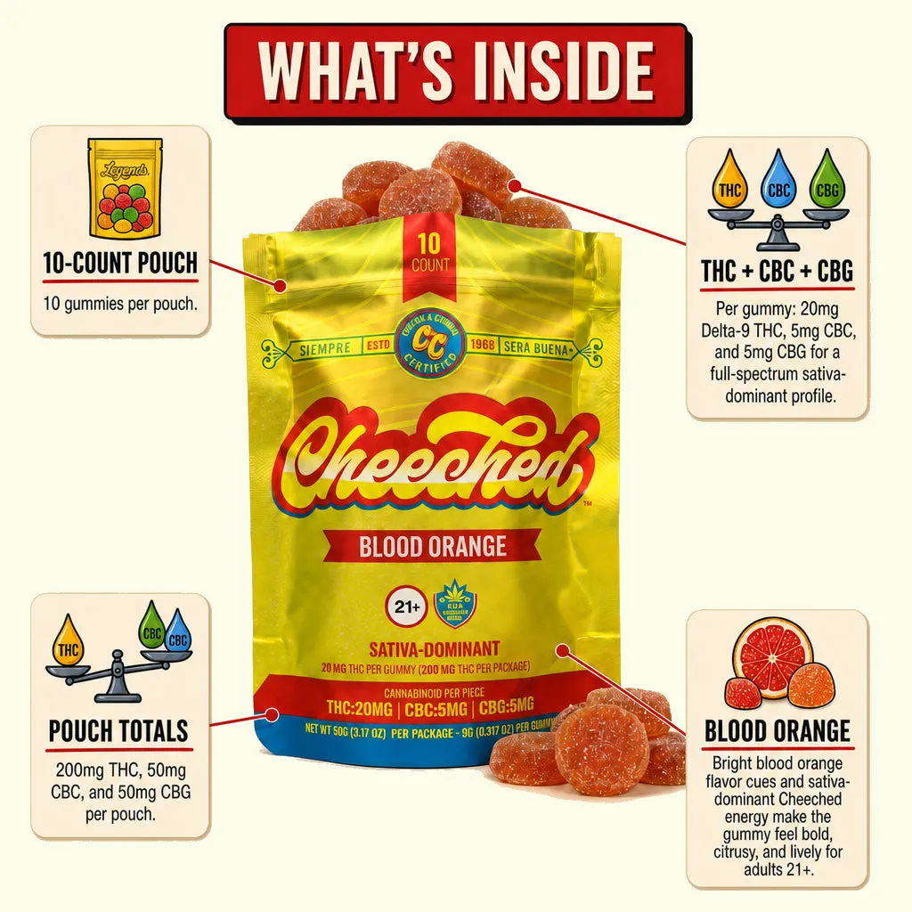 Cheech & Chong Legends Sativa THC gummies blood orange 200 mg