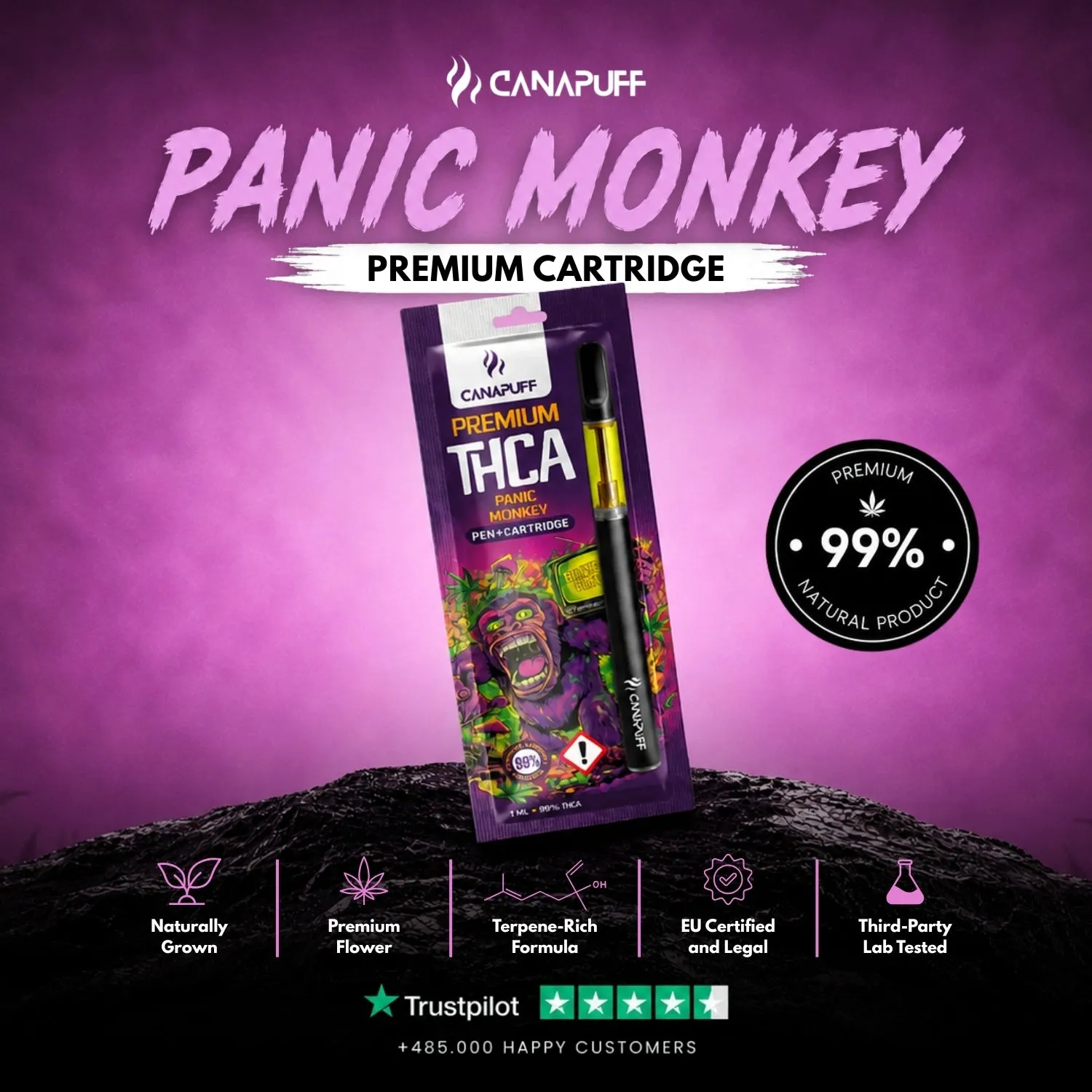 Canapuff THCA Pen+ vape penn Panic Monkey 99%