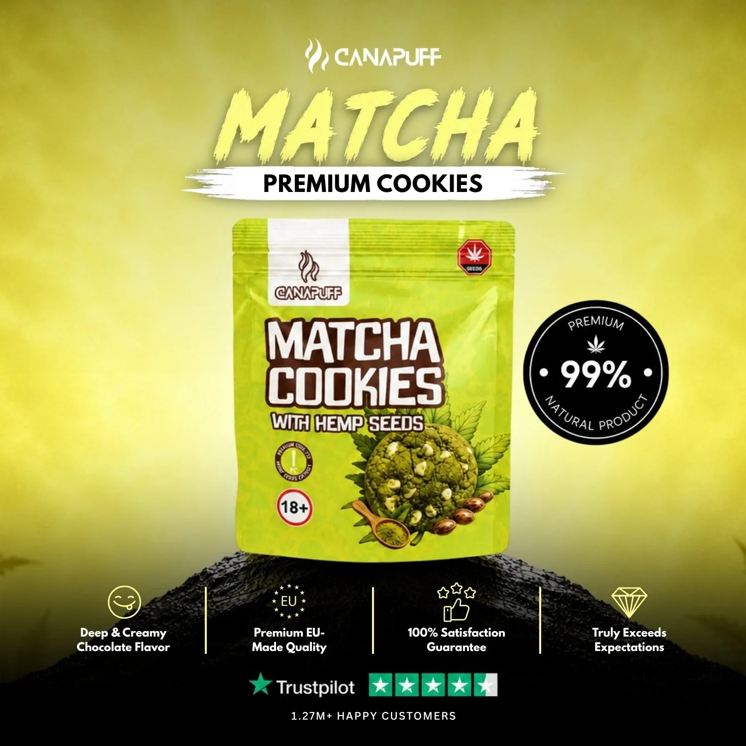 Canapuff Matcha Cookies kjeks hampefrø 30 mg 1 stk