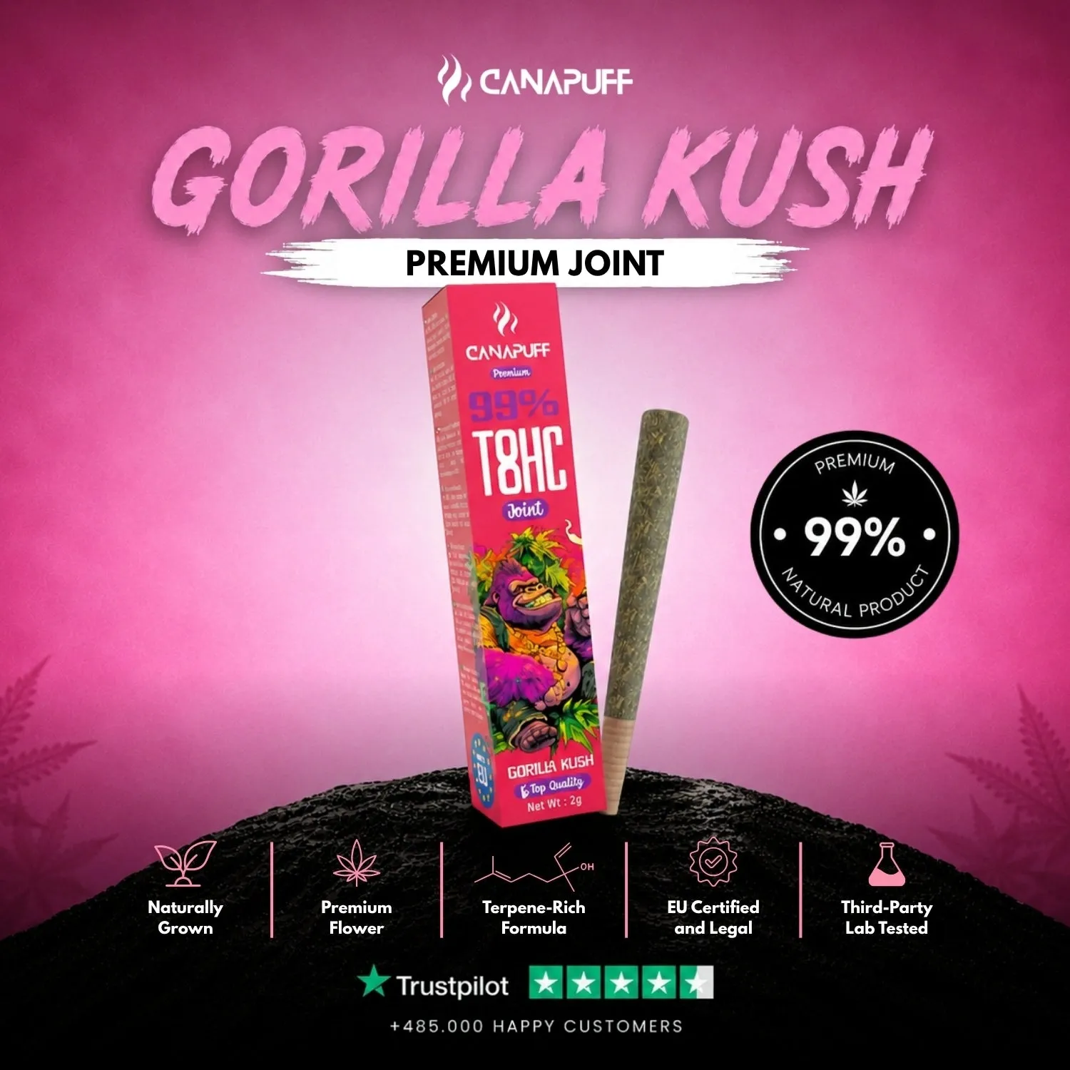 CanaPuff Gorilla Kush T8HC-joint 99% 2g 1 stk